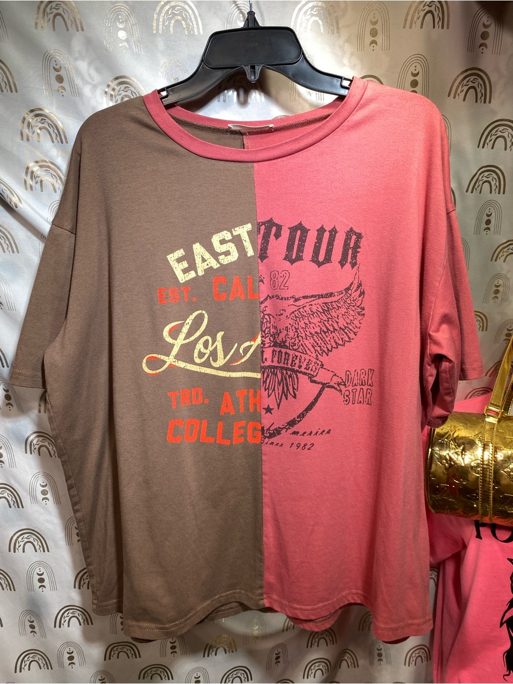 ROMWE Two-Tone Brown and Rose Graphic Short Sleeve Tee